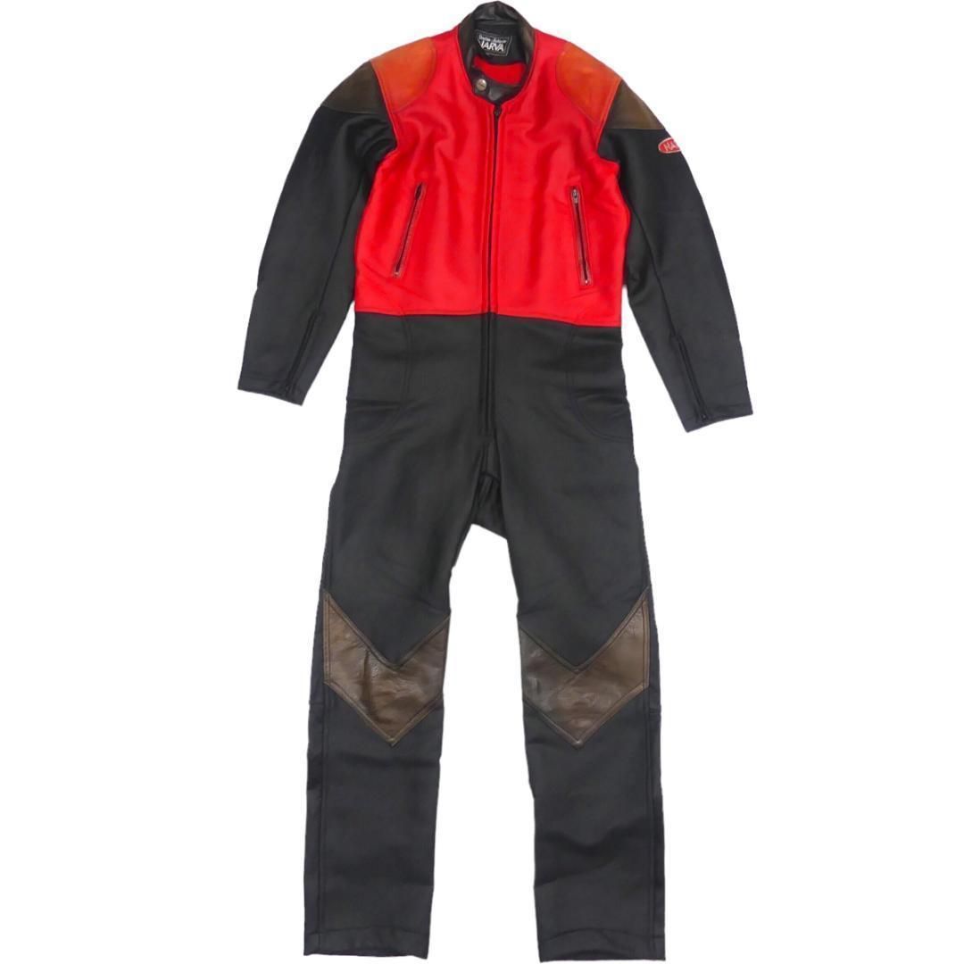 レザーレーシングスーツ 本革 ツナギ L バイクウエア 黒 赤 X6746