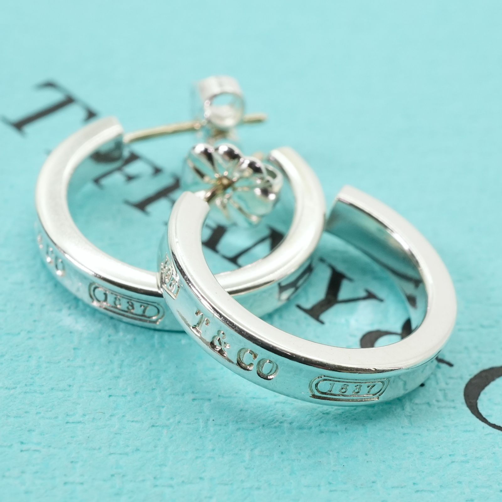 極美品 ティファニー 1837 ナロー フープ ピアス シルバー/25-627S