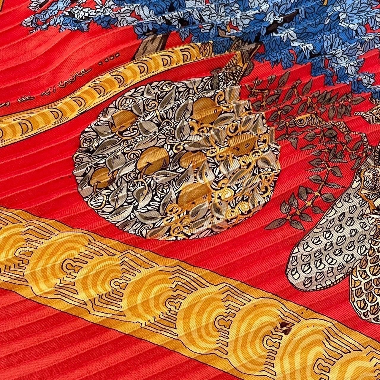 HERMES エルメス 大判スカーフ 赤 プリーツカレ プリーツ カレ
