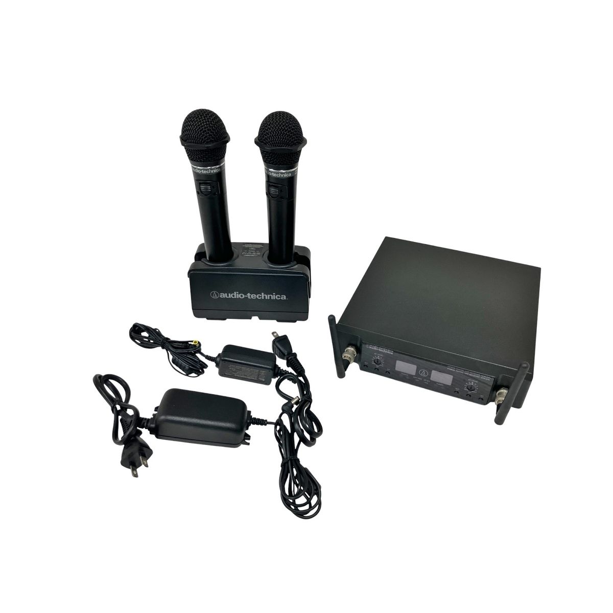 audio technica ATW-R76 ワイヤレスレシーバー ATW-T63 マイク2本 BC701 充電器 電波式 ワイヤレスマイク 良好 O10460056