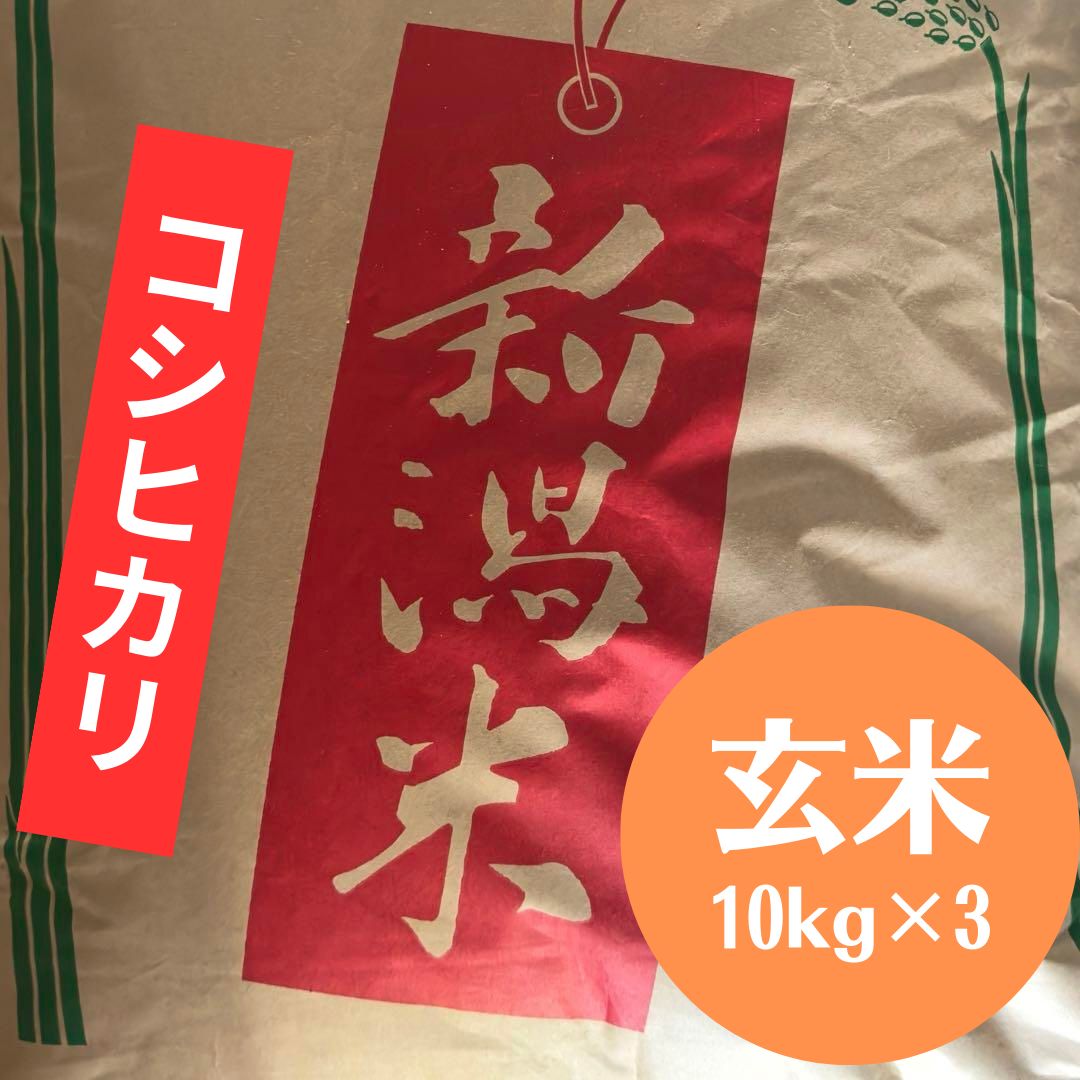 令和5年産 新潟県産 コシヒカリ 玄米 10kg×3 特別栽培米 色選処理済