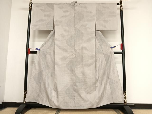 平和屋着物 本場結城紬 重要無形文化財 単衣 80亀甲 縞 正絹 AABB1285np