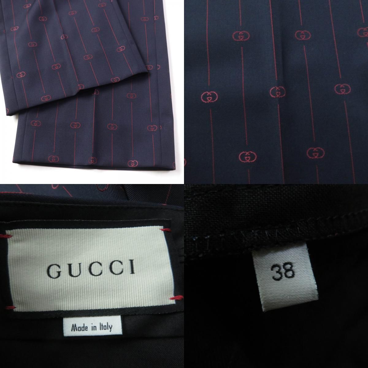 極美品☆GUCCI グッチ 20SS 595172 ウール シルク混 インターロッキングG トラウザーズパンツ ボトムス ネイビー 38 イタリア製 正規品 レディース