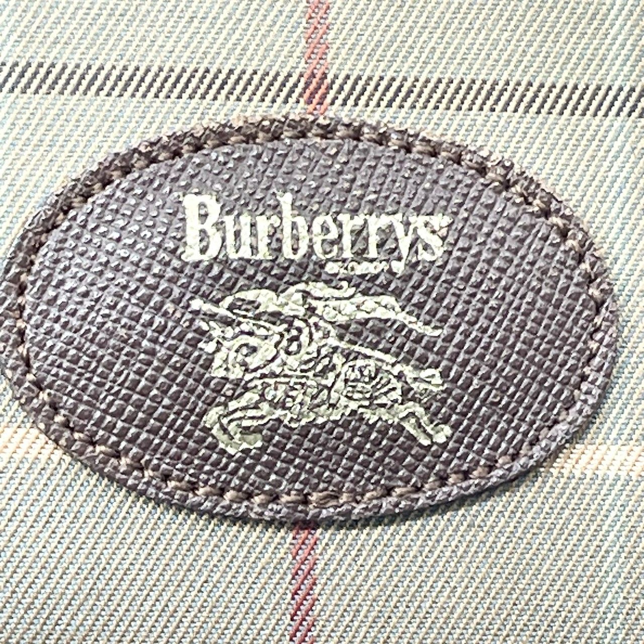 Burberrys バーバリー ポーチ バッグ コスメ 小物入れ チェック ロゴ ヴィンテージ  ポーチ キャンバス ×レザー グレーブラウン ダークブラウン マルチカラー 良品