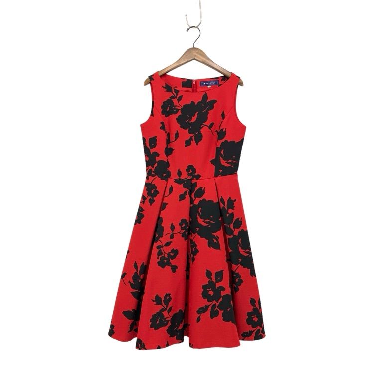 M’S GRACY ウール混 フラワー ビーズ刺繍 ワンピース レッド 40 L M'S GRACY ウール混 フラワー ビーズ刺繍 ワンピース レッド 40