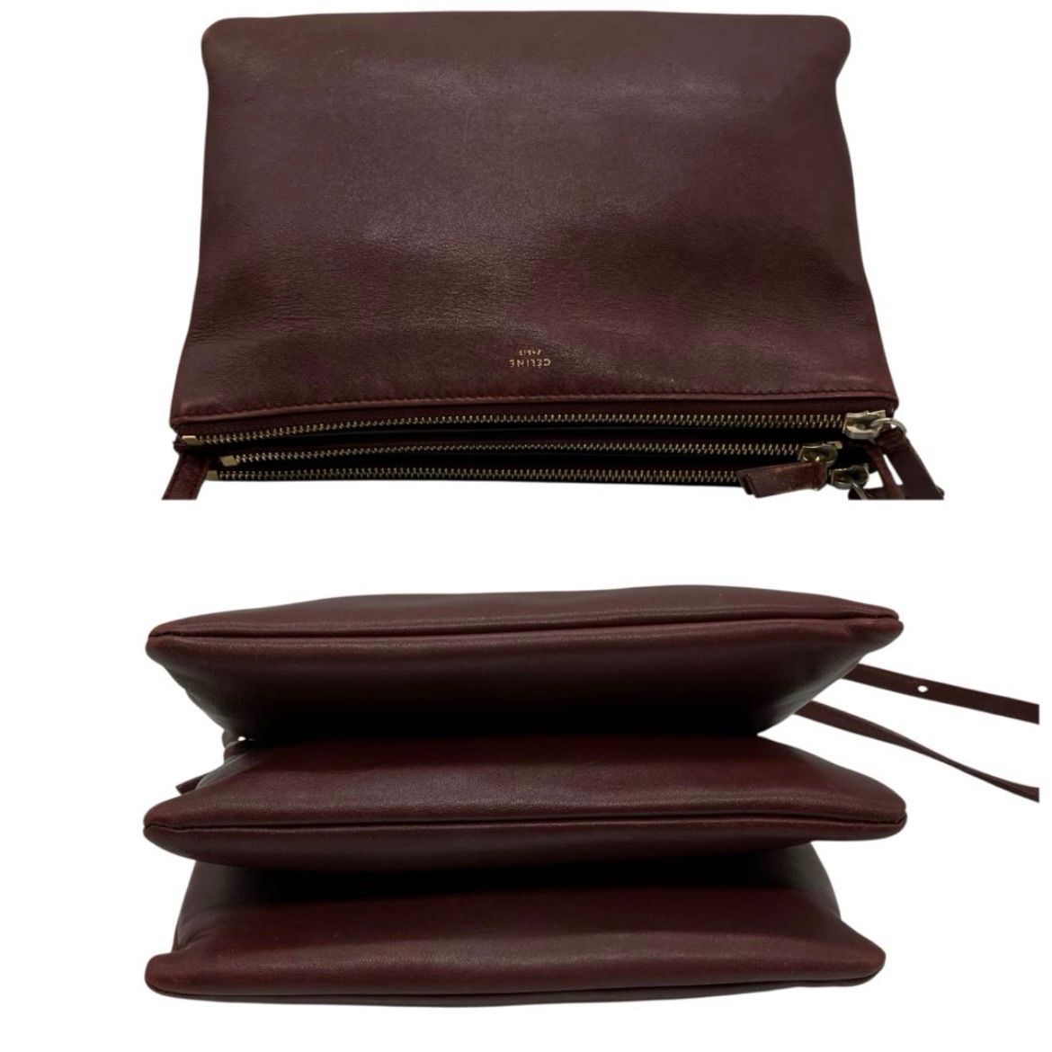 CELINE LARGE TRIO ショルダーバッグ レザー ボルドー 2277 - メルカリ