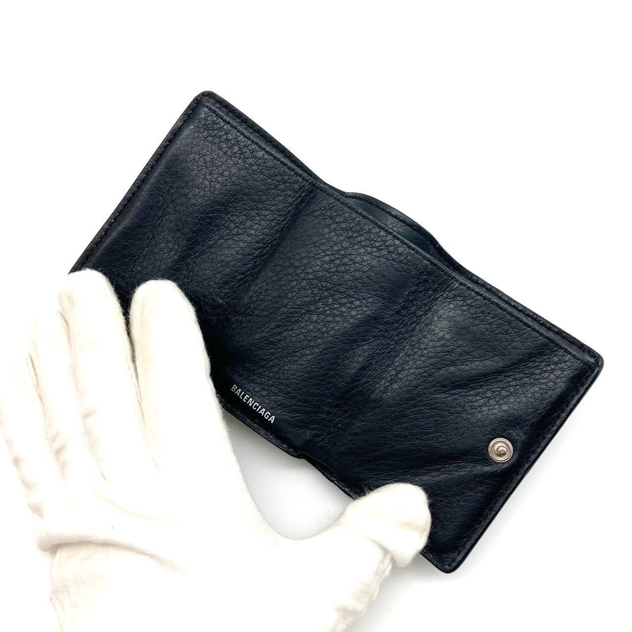 バレンシアガ ペーパーミニウォレット 3つ折財布 レザー ブラック 
