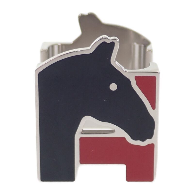 【HERMES】Hシュヴァル スカーフリング メタル レッド ブラック ☆状態良好☆【HERMES】Hシュヴァル スカーフリング メタル レッド