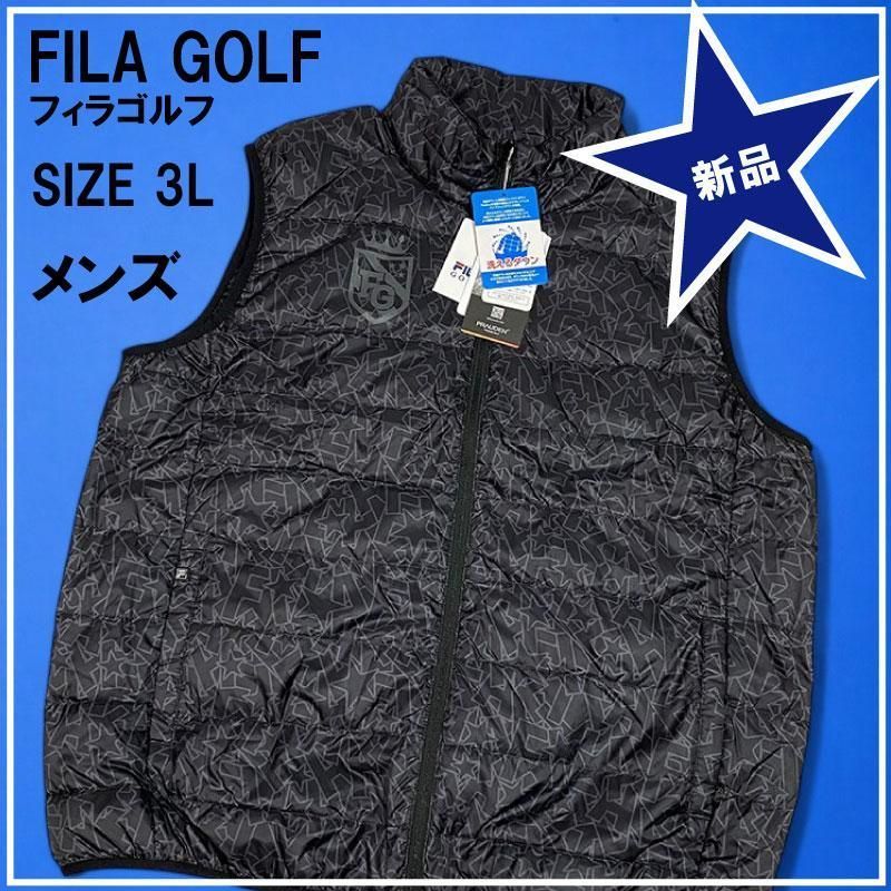 新品 FILA GOLF フィラ ゴルフ ダウン ベスト 柄 ブラック 3L 新品 FILA GOLF フィラ ゴルフ ダウン ベスト 柄 ブラック 3L