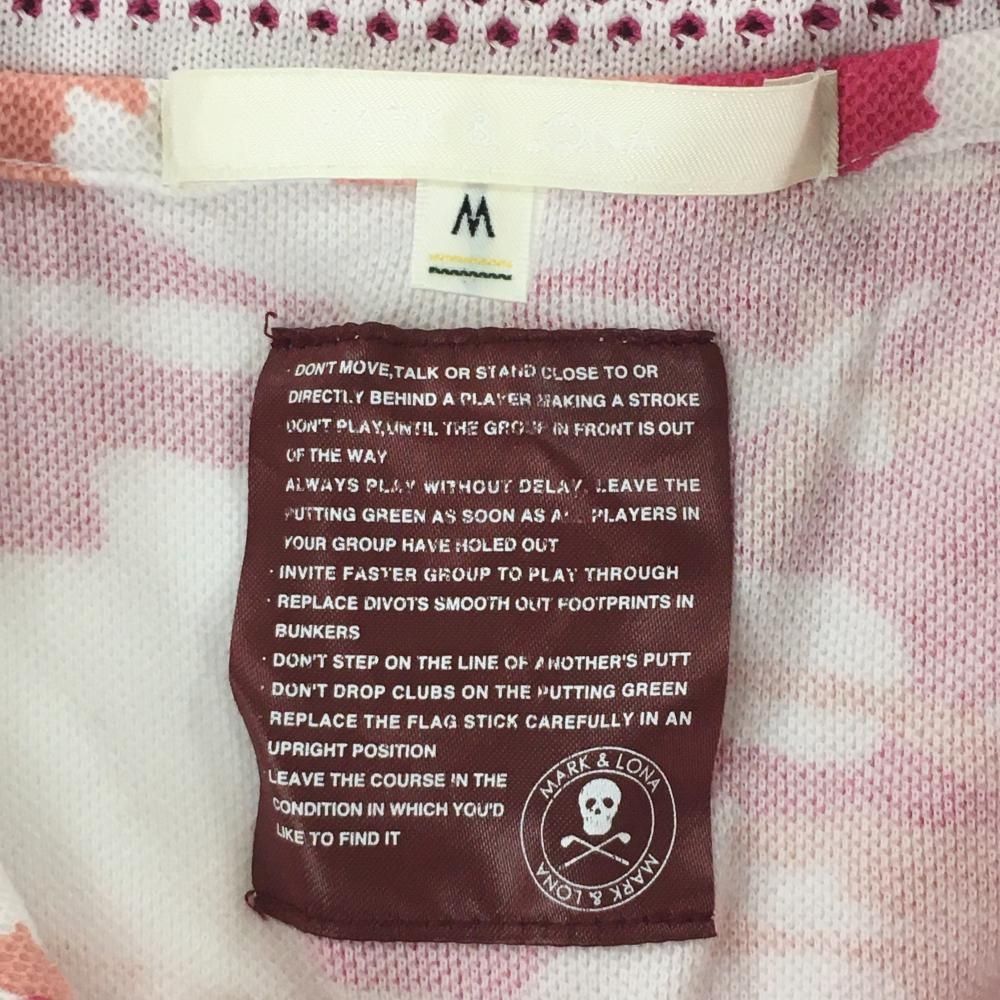 マークアンドロナ 半袖ポロシャツ 白×ピンク 迷彩総柄 スカル カモフラ