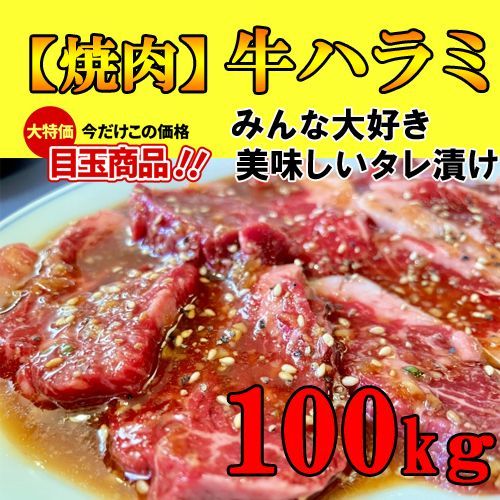 大盛牛ハラミ100kg【焼肉用】大人気のステーキカットBBQ、バーベキュー送料無料♪