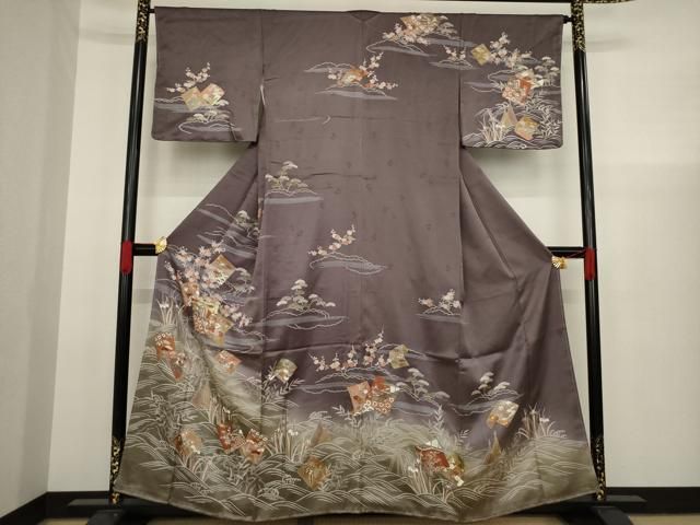 A169 正絹　訪問着 テラコッタ色 物語文様　金彩・金箔・細かい金駒刺繍　豪華 楽天市場】【新古品】 色留袖 着物 正絹 袷 プレタ 作家物 金駒