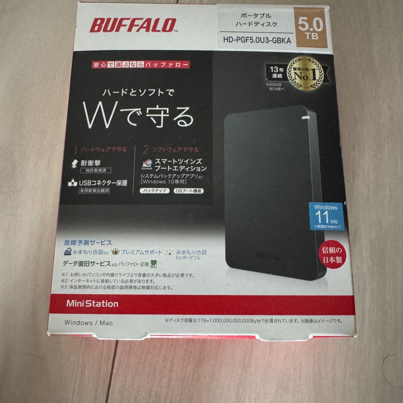 ラス1]バッファロー ポータブル 外付けhdd 5tb HD-PGF5.0U3-GBKA  