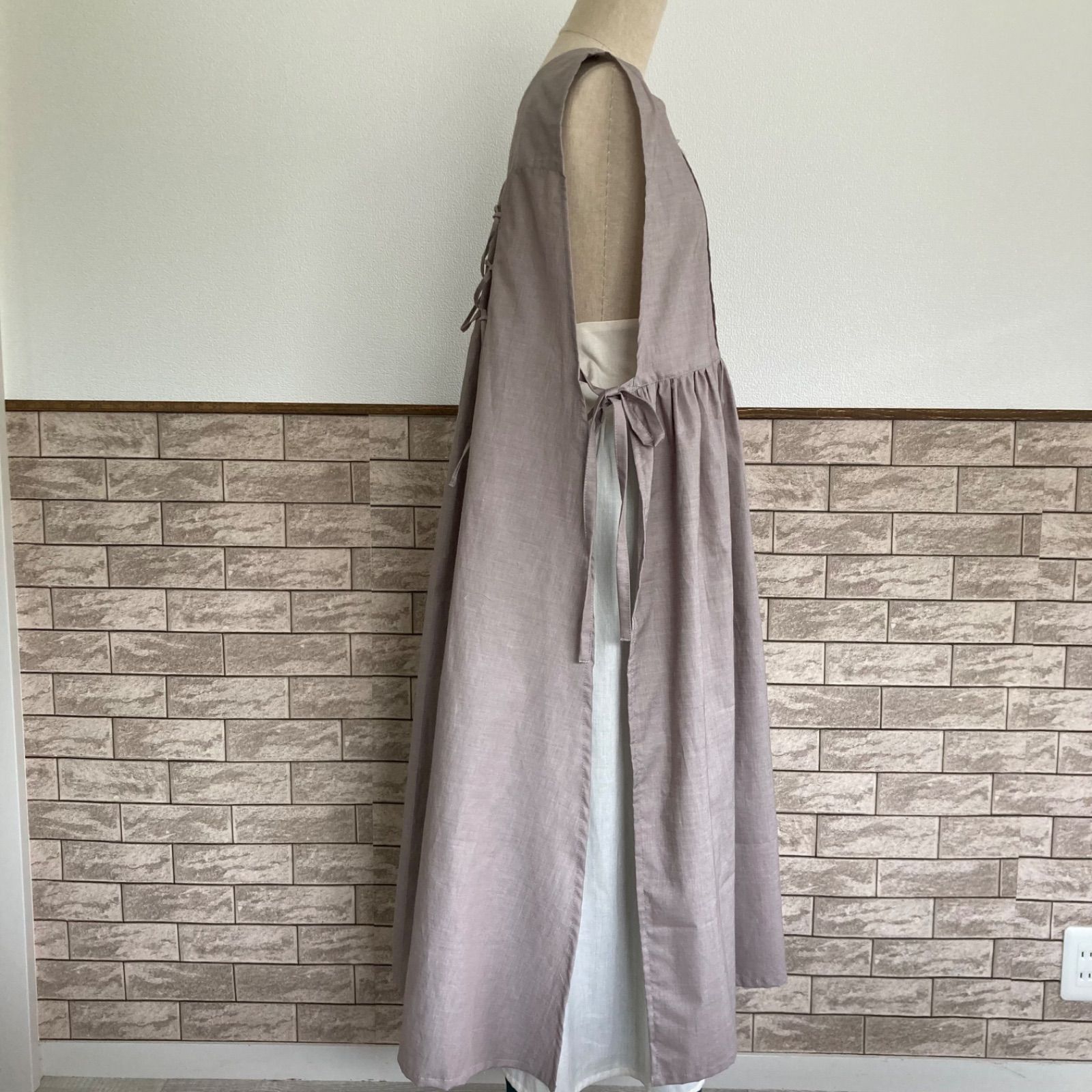 piumヨーク切替ギャザースリーブロングワンピース ヨーク切り替え