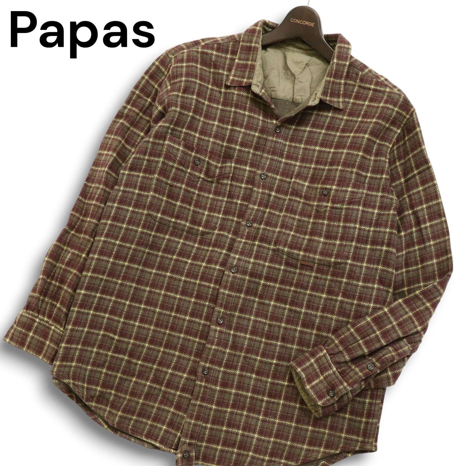 Papas パパス 通年☆ ゆったり♪ 長袖 チェック柄 ボタンダウン シャツ