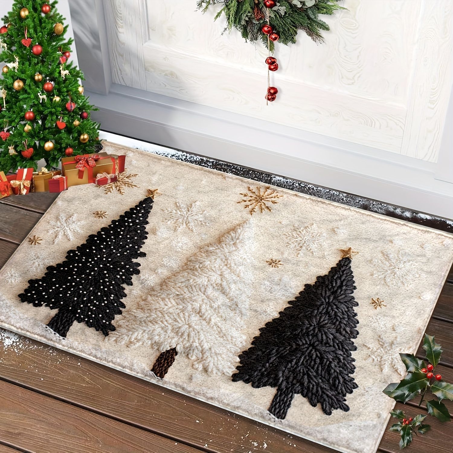マット クリスマス 3Dモミの木 超 細繊維滑り止めマット フェイクカシミヤ 吸水速乾 豪華な低パイルバスマット 洗濯機洗い 防汚滑り止め 玄関 キッチン バスルーム シャワー ホームデコレーション用 ポリエステル裏地 ふわふわ 冬用装飾675