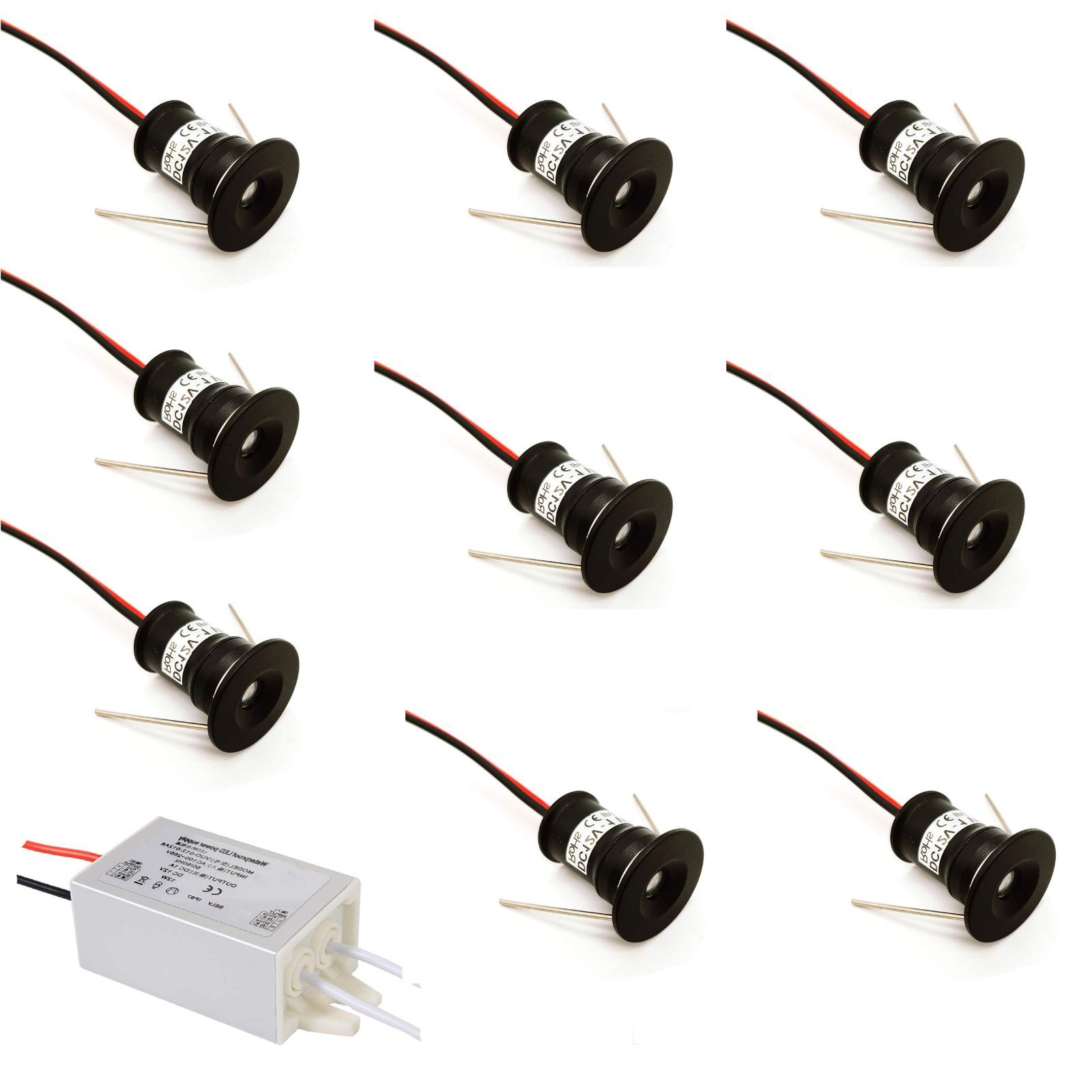 【人気商品】小さなLED埋め込み式ライト9PCS12V1Wスポットライトキッチン、階段、クローゼット、廊下、DIY照明用天井ウォームホワイトコールドホワイトショーケースライトキャビネットダウ
