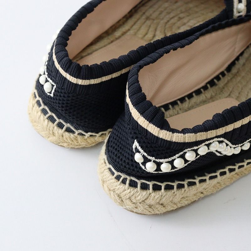 美品 2018SS フェンディ FENDI パールリボンエスパドリーユ 37 