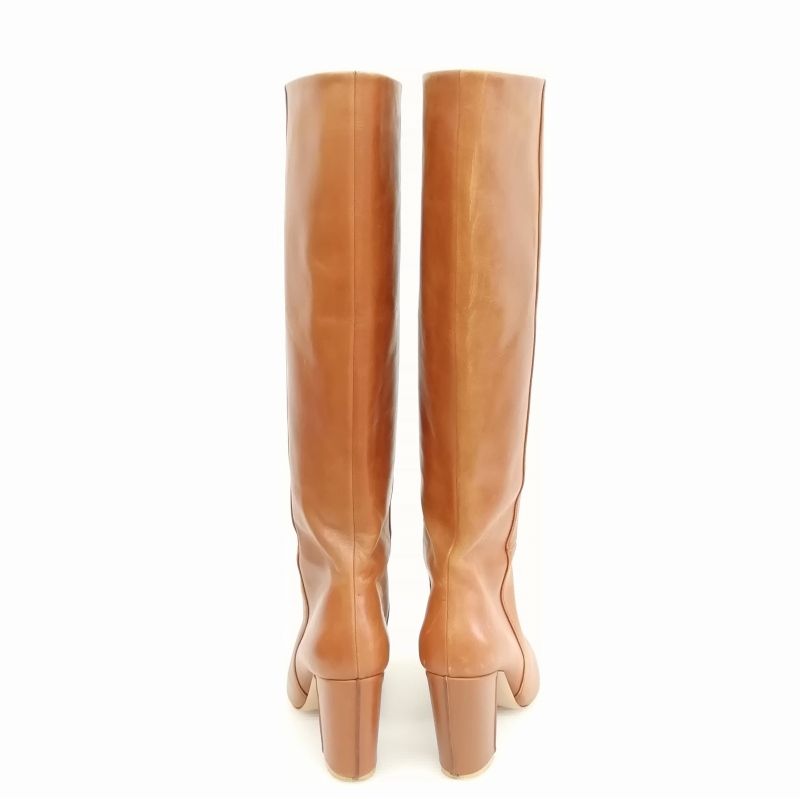 新品 ピッピシック PPP ロングブーツ レザー ダークブラウン 37 Lace Ladies ブーツ レザー調チャンキーヒールロングブーツ