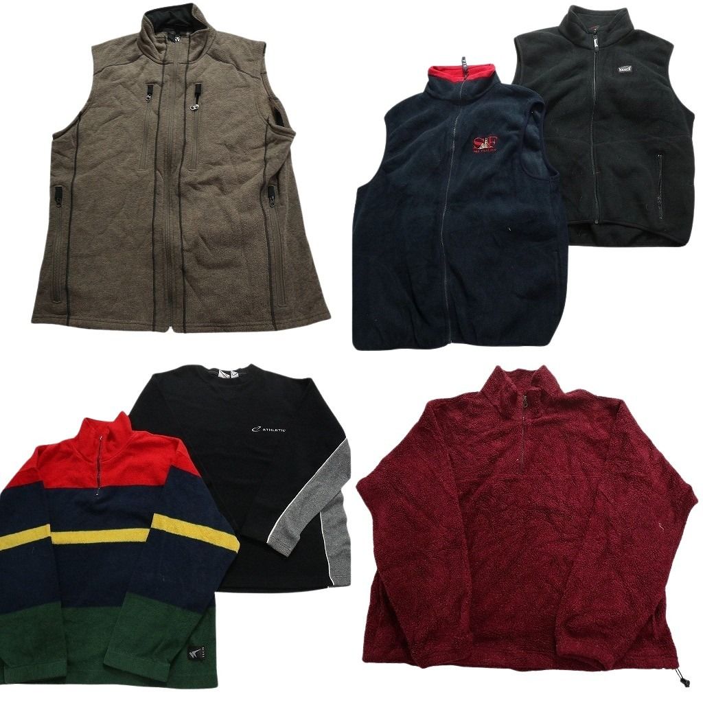 古着卸 まとめ売り フリース 6枚セット (メンズ XL ) ハーフジップ 赤 マルチカラー ブラック ネイビー アースカラー フルジップ MX3760