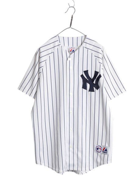 なクーポン配布中! ヤンキース ベースボール シャツ メンズ XL 程| MLB オフィシャル マジェスティック 大リーグ ユニフォーム ジャージ 重ね着 大きいサイズ