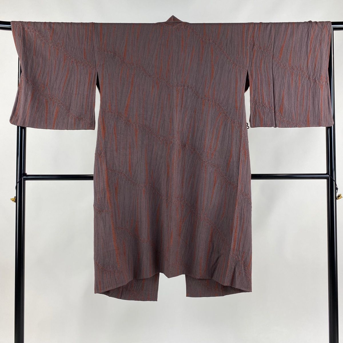 道中着 身丈109cm 裄丈69cm L 和装コート 幾何学 絞り 小豆色 正絹
