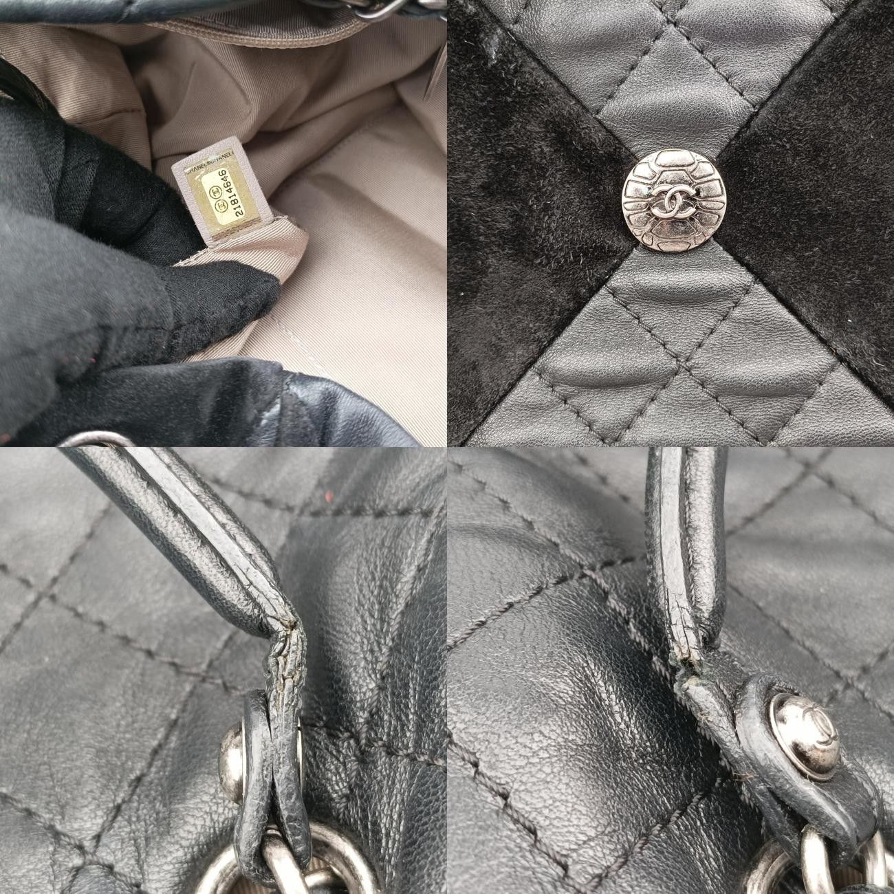 シャネルChanelマトラッセパッチワークドローストリングブラックレザー×スエードA9484421814646
