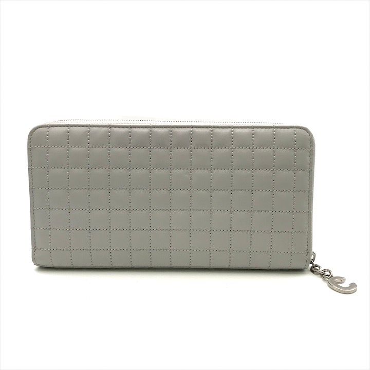 超美品 CELINE セリーヌ レザー ステッチ Cチャーム ラウンドファスナー ウォレット 長財布 グレー レディース ブランド 小物 k4762 CELINE - 超美品 CELINE セリーヌ レザー ステッチ Cチャーム ラウンド
