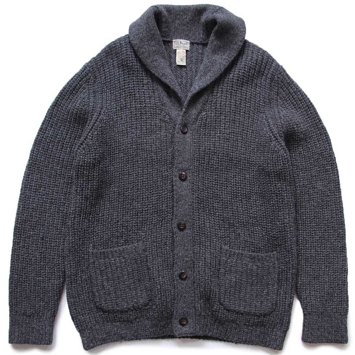 L.L.Bean ショールカラー パチポケ ラムウール ローゲージニット カーディガン チャコールグレー L☆アウトドア ヘチマ襟 - メルカリ