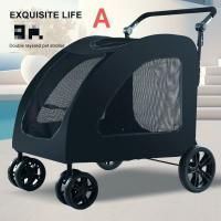 ♥ ペットカート 大型犬 折りたたみ式 ペットキャ 犬用ベビーカー ドッグカート ペットバギー 耐荷重60kg 通気 多頭用 介護用 軽量 収納便利 ストッパー付き STEELWINDOWSANDDOORS_COM