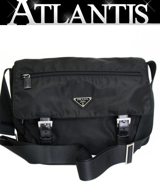 プラダ PRADA 三角ロゴ ショルダーバッグ メッセンジャーバッグ シングルポケット ナイロン 黒 71858