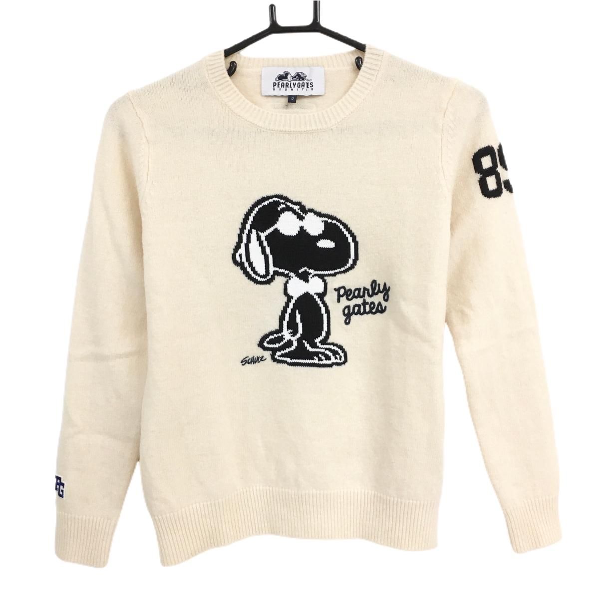 超 パーリーゲイツ×PEANUTS セーター アイボリー×ネイビー フロントスヌーピー レディース 0 S ゴルフウェア PEARLY GATES