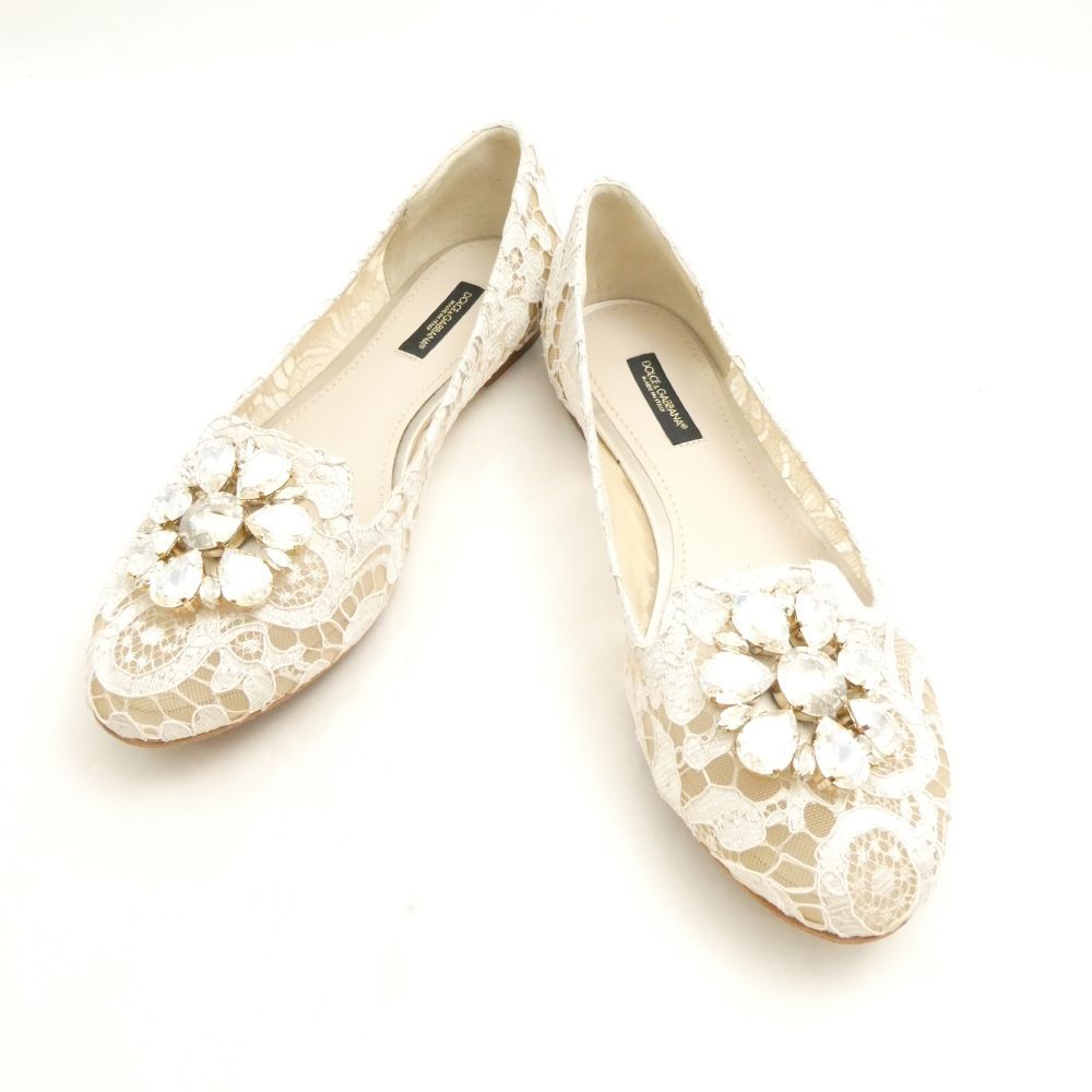 DOLCE-GABBANA ドルチェ&ガッバーナ CP0010AL1981 フラットパンプス 36.5 ビジュー レディース AY7025