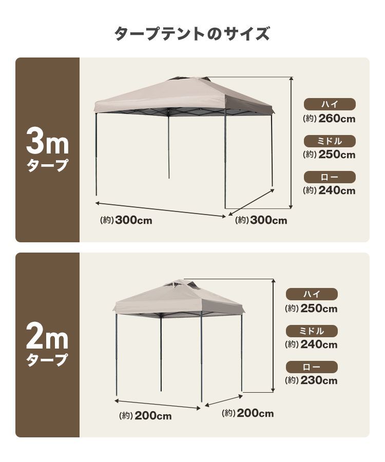 カーサイドタープ 約300cm x 約200cm タープテント サイドシートセット