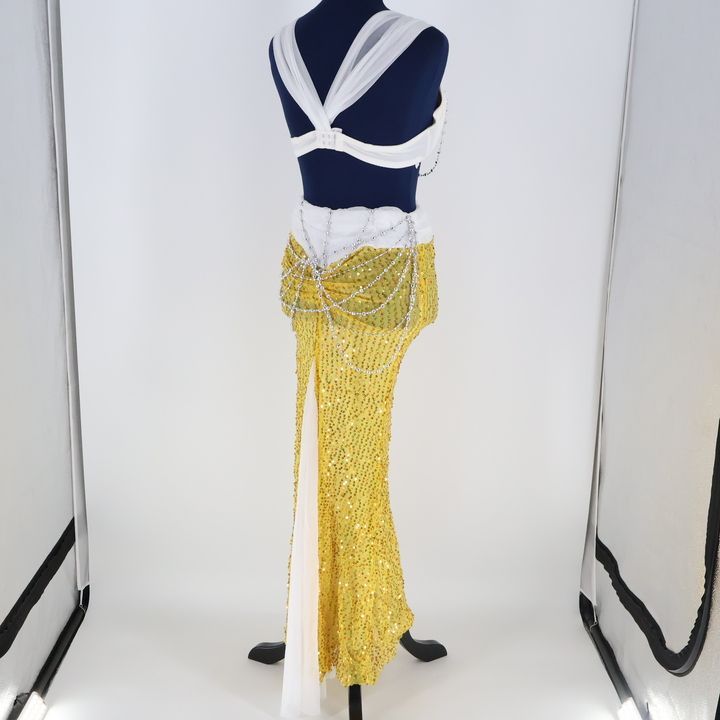 ベリーダンス用 オリエンタル衣装】イエロー×ホワイト スパンコール