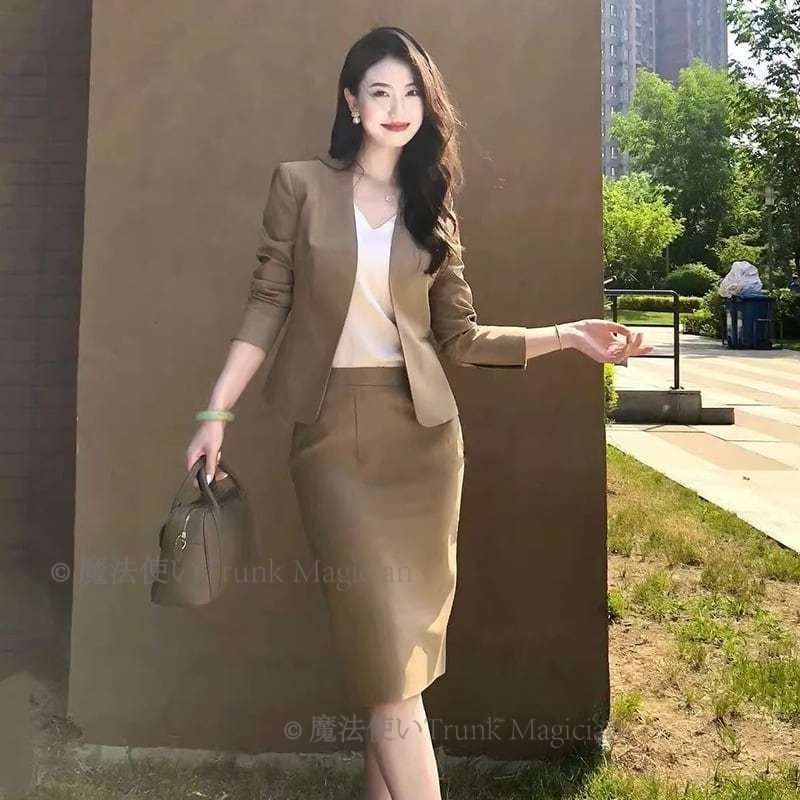 ノージャケット タイトスカート セットアップ スーツ 韓国 CCVZ1026P433