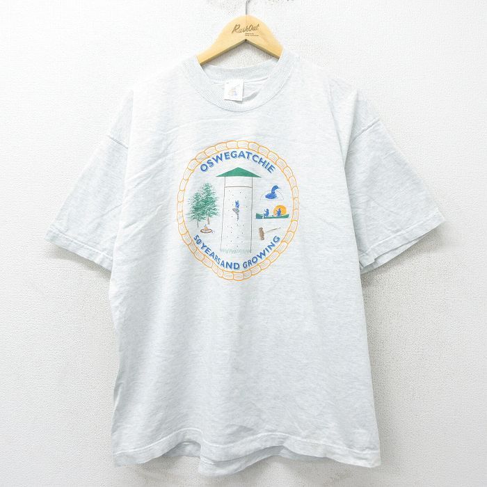 XL/古着 フルーツオブザルーム 半袖 ビンテージ Tシャツ メンズ 90s OSWEGATCHIE クルーネック 薄グレー 霜降り 24jun15 中古