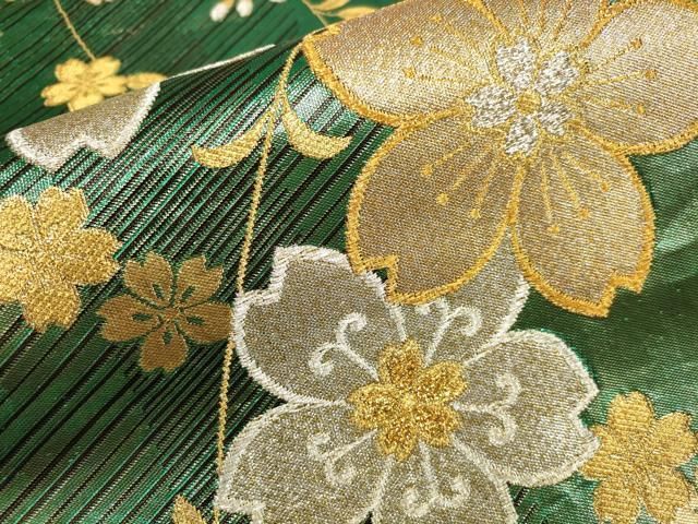 振袖　袋帯　セット　扇面 花鳥 金糸 金彩 振袖 身丈162.5cm 裄丈67cm M 袷 袋帯フルセット 桜 扇 金彩