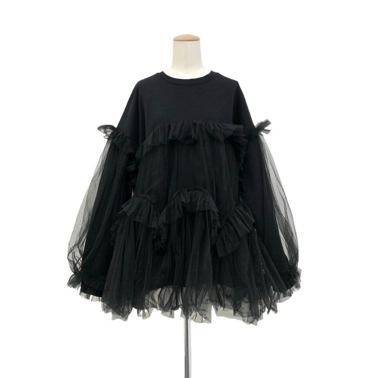 VIVIANO ヴィヴィアーノ　スウェット　黒 VIVIANO / ヴィヴィアーノ】別注Gathered Tulle Trimmed