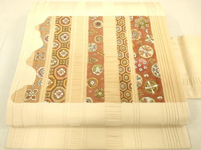 平和屋着物●塩瀬　九寸開き名古屋帯　手描き　紫陽花　正絹　逸品　DAAZ4198cm 平和屋着物○塩瀬 九寸開き名古屋帯 手描き 紫陽花 正絹 逸品