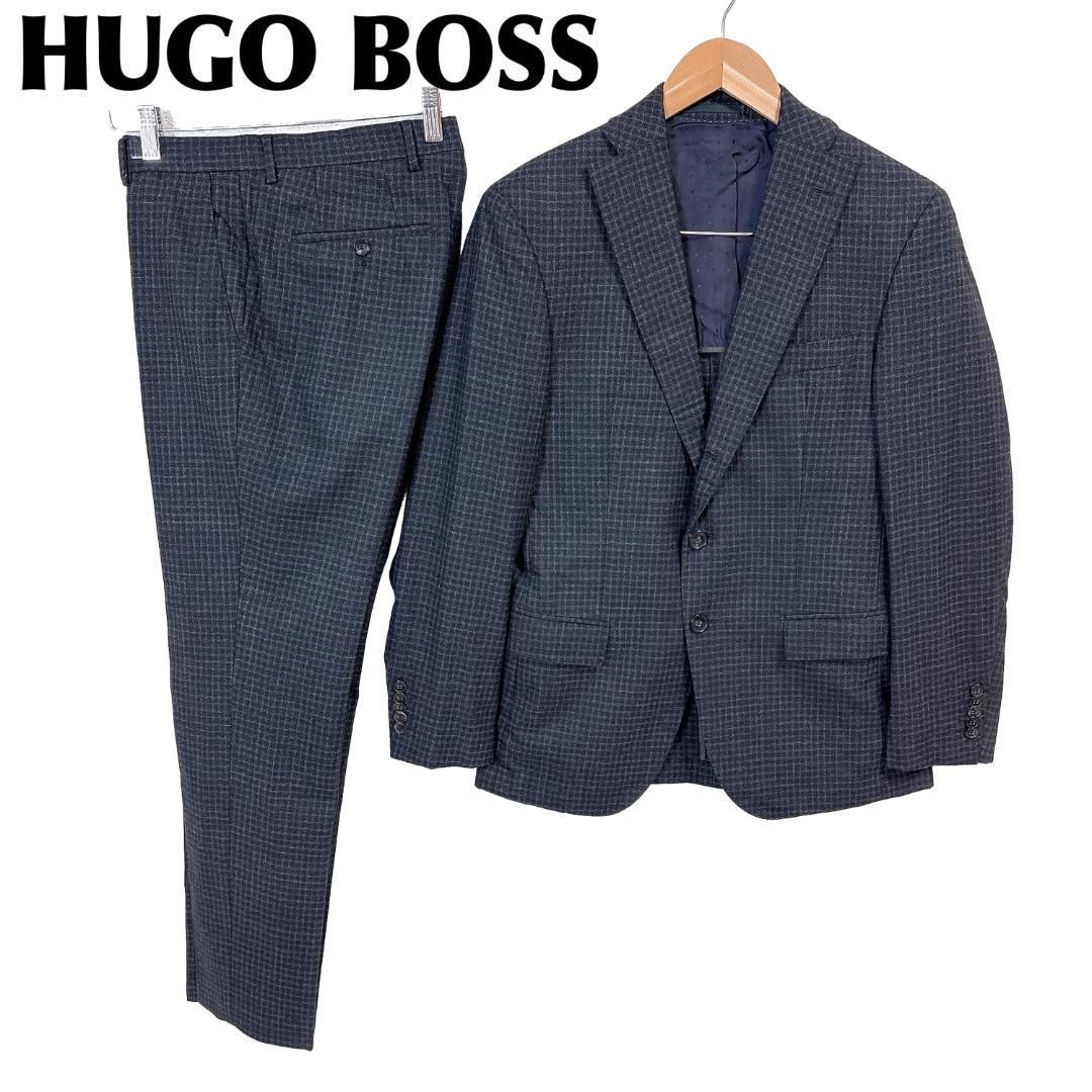 現行【美品】HUGO BOSS スーツセットアップ 44 濃グレー チェック