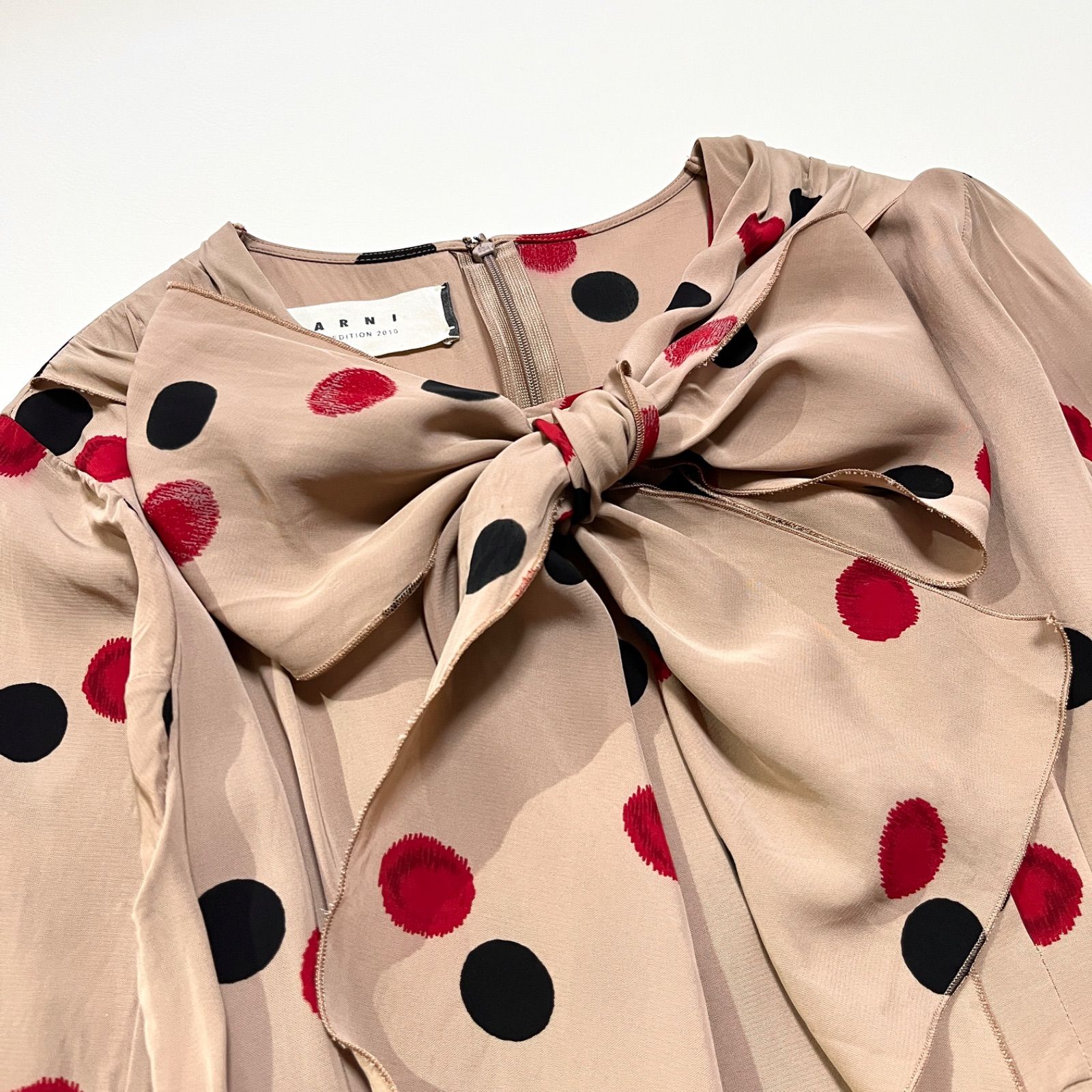MARNI ポケット付きドット柄ボウタイシャツワンピース
