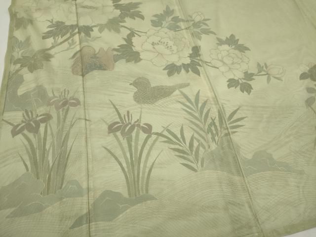 平和屋着物▽訪問着 単衣 無双 紗袷 紗×紗 休み鳥草花文 正絹 逸品