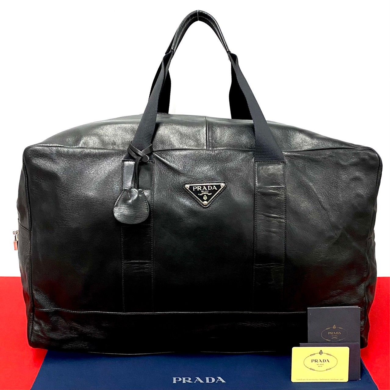 極 美品 PRADA プラダ 三角ロゴ レザー 本革 ボストンバッグ ハンドバッグ セミ ショルダーバッグ トラベルバッグ ブラック 黒 36386  - メルカリ