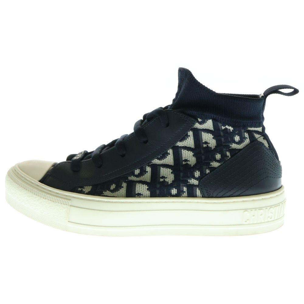 Christian Dior クリスチャンディオール Walk n Dior ウォーキンディオール オブリーク トロッター柄 レザー ニット ミッドカットスニーカー シューズ ネイビー|ホワイト レディース KCK233TOK56B36