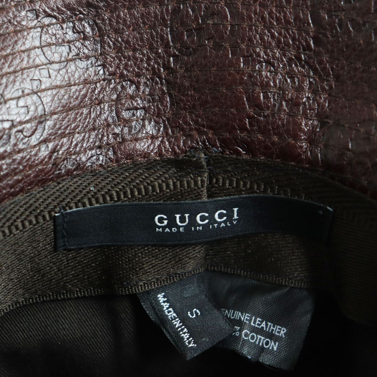 美品○GUCCI グッチ オールレザー シマライン GG柄 レザーロゴトリム