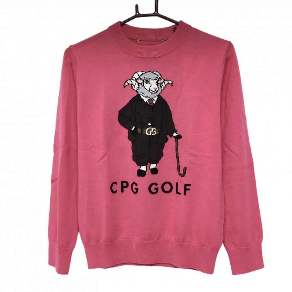 CPG セーター ピンク×ダークブラウン 羊柄 ウール50％ ニット レディース 2 M ゴルフウェア 2025年モデル CPG