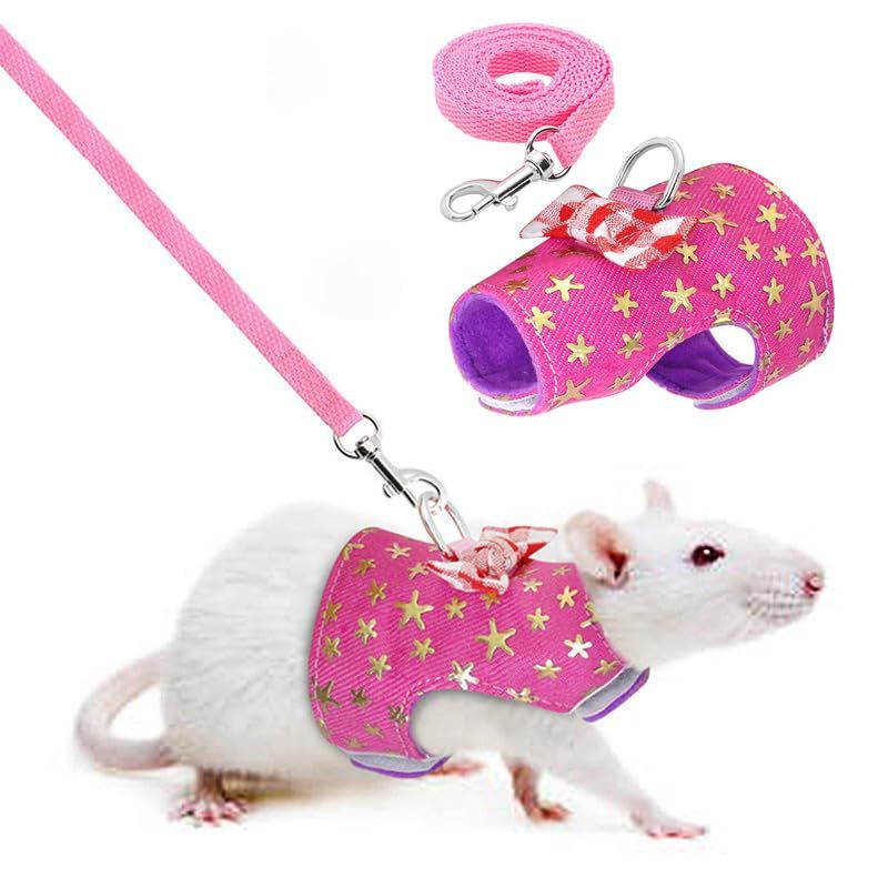 新着商品 FuoooooGui ふうぐい 小動物用ハムスターお散歩用リードリスハーネスリーシュ小動物お出かけ用品調節 お出かけ用ハーネスリードペット牽引縄牽引ロープマジックテープ胸あて式豚リス針鼠迷子防止おでかけかわいいりぼん付きベストハーネスベル付き