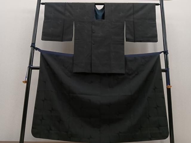 美品 菱形華紋様 ライトグレー 正絹 袋帯 二重太鼓 作り帯 グレー 着物