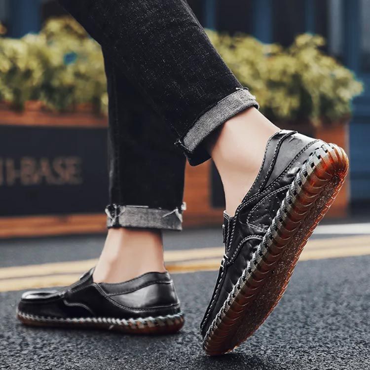 黒レザー スリッポンローファー マルジェラ レザー スクエア